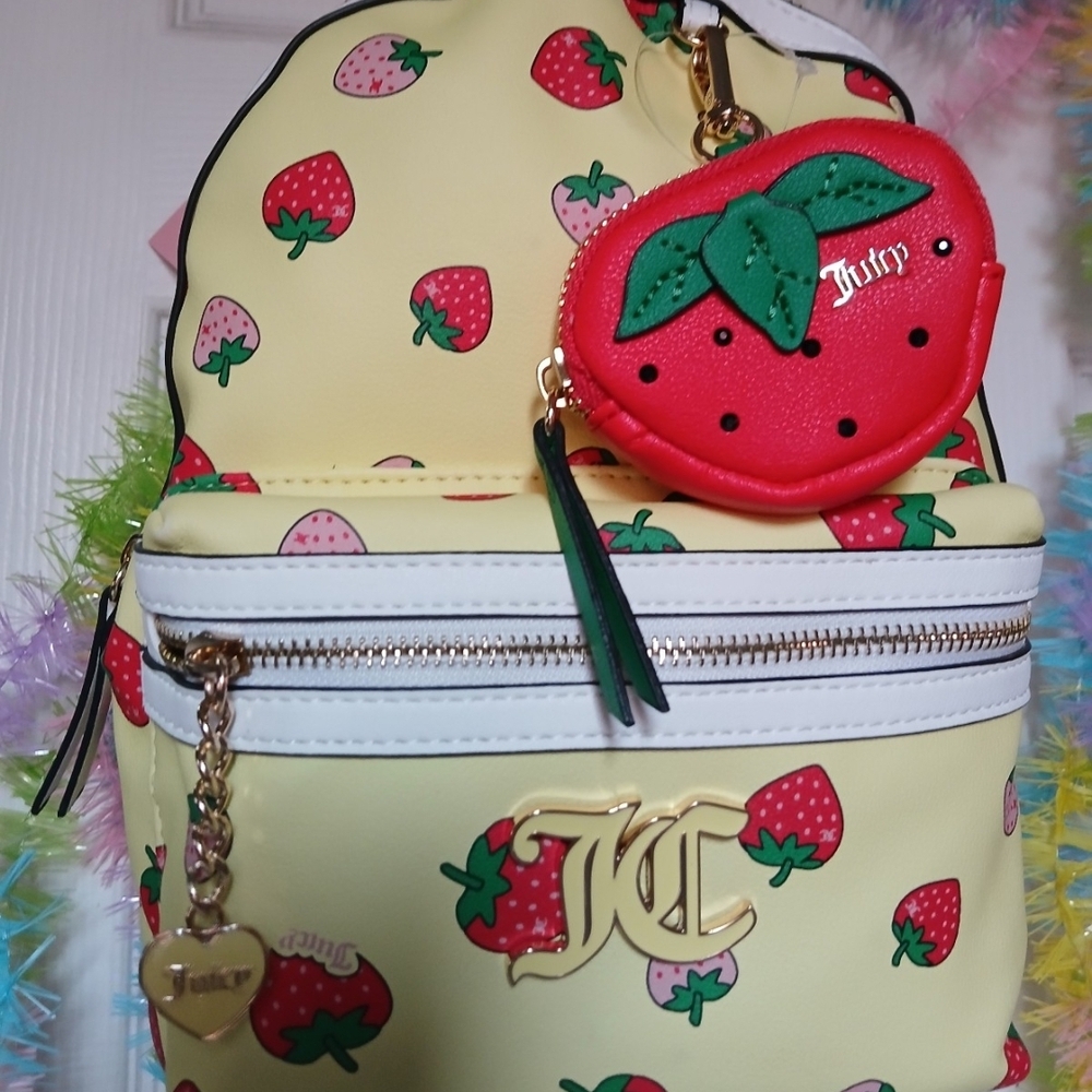 Juicy Couture Strawberry Backpack with Coin Purse - Yellow and Red
